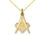 14K Yellow Gold Masonic Charm Pendant Necklace with Chain